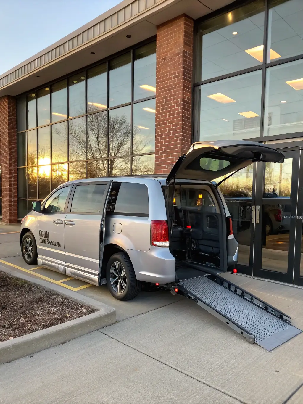 A modern, accessible van transporting a client to a community event, highlighting Aussie Healthcare's transport assistance service.