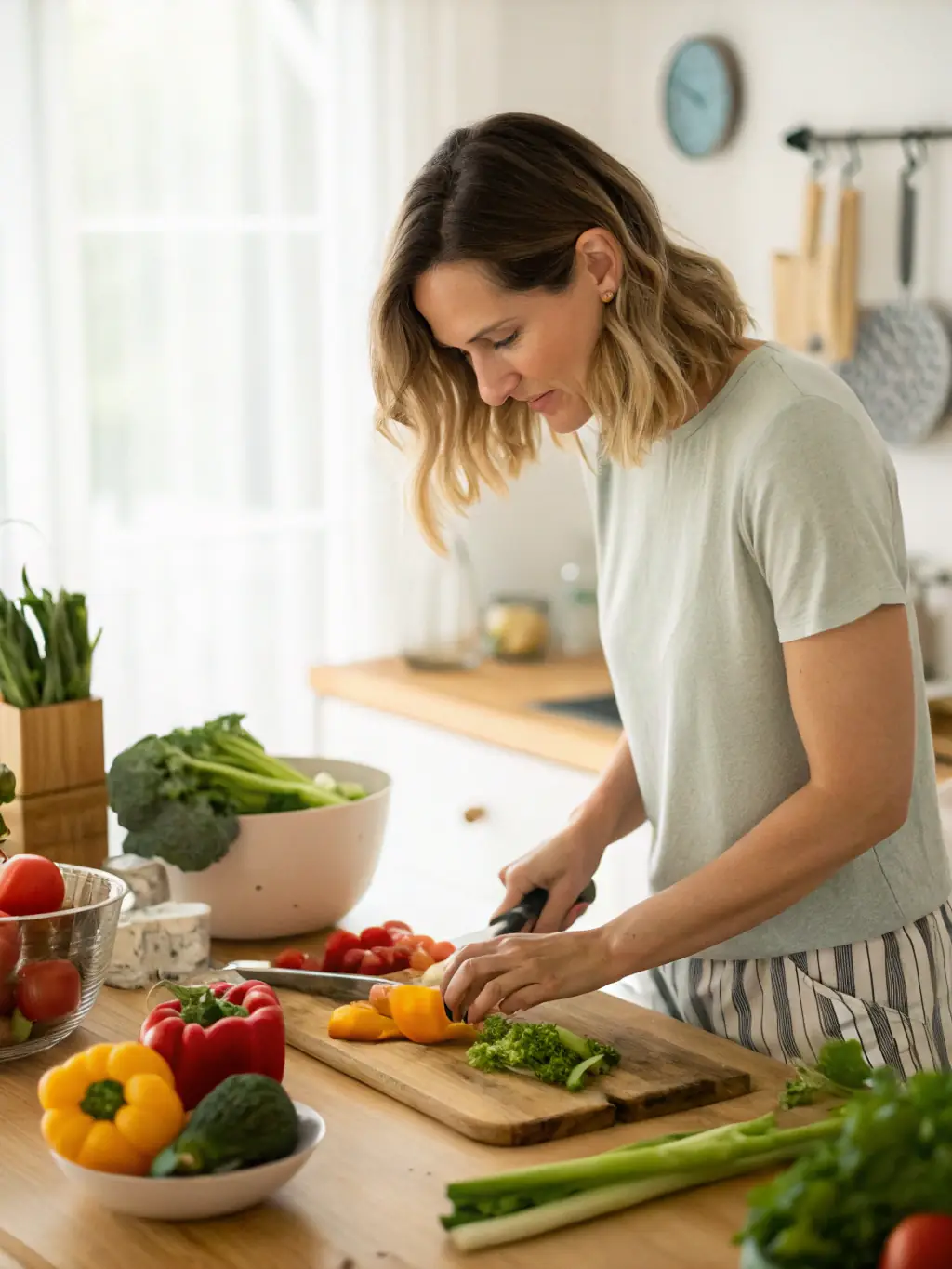 A client confidently preparing a meal in a kitchen with the support of an Aussie Healthcare worker, highlighting life skills development.